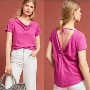 ANTHROPOLOGIE Maeve Horizon Linen Scoop Neck Tie Back Top Sz Medium Purple